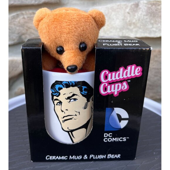DC Comics Cuddle Cups 4" Ceramic Mug with Superman's Face & Plush Bear - Picture 1 of 8